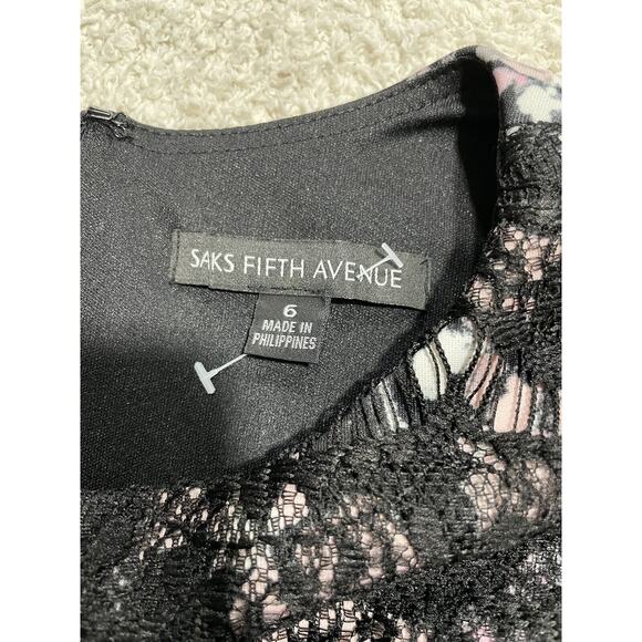 Saks Fifth Avenue Cocktail scuba sheath dress size 6 black lace Floral A17548 - Picture 3 of 10